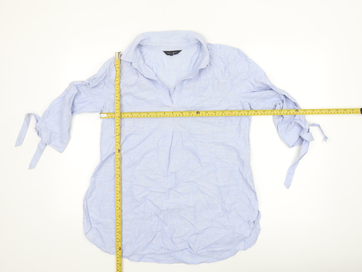 New Look Womens Blue 3/4 Sleeve Cotton Tunic Blouse Size 10