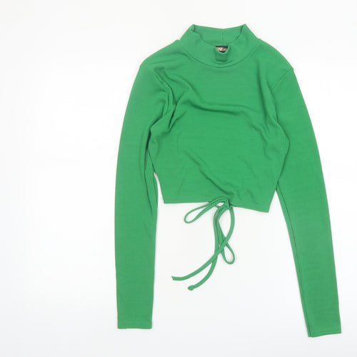 Pink Vanilla Women's Green Cropped Long Sleeve High Neck Top Size M