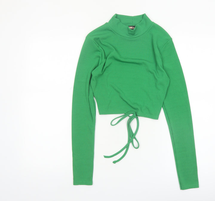 Pink Vanilla Women's Green Cropped Long Sleeve High Neck Top Size M