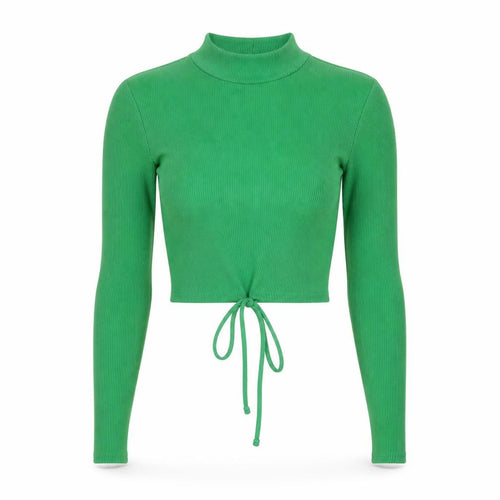 Pink Vanilla Women's Green Cropped Long Sleeve High Neck Top Size M