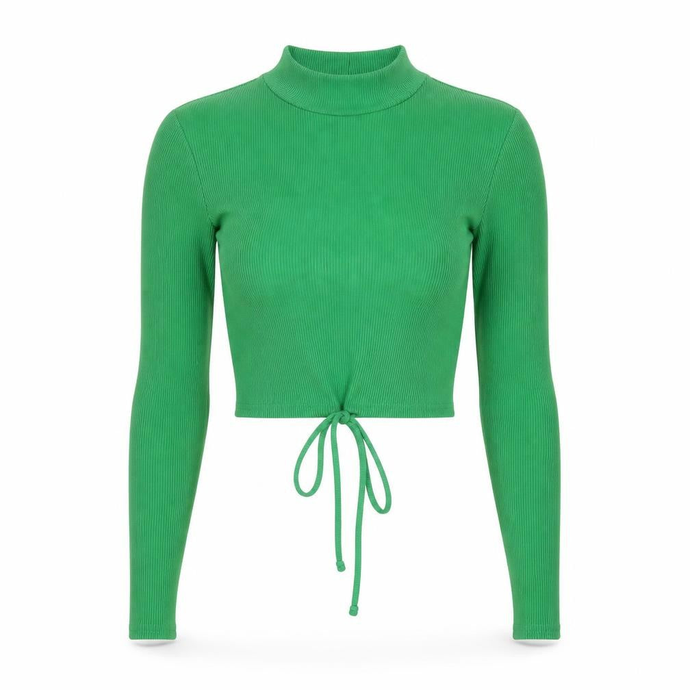 Pink Vanilla Women's Green Cropped Long Sleeve High Neck Top Size M