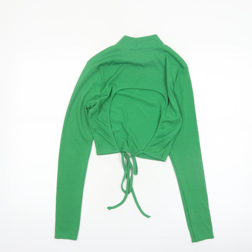 Pink Vanilla Women's Green Cropped Long Sleeve High Neck Top Size M