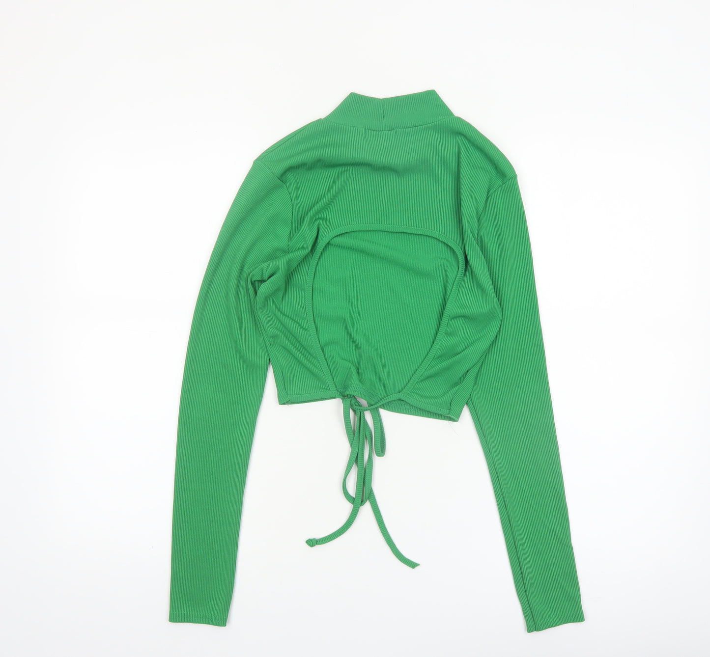 Pink Vanilla Women's Green Cropped Long Sleeve High Neck Top Size M