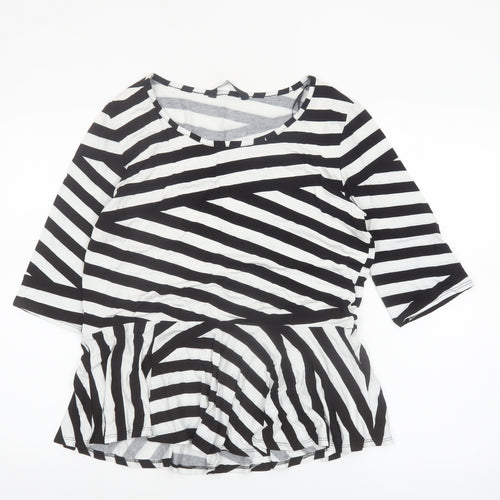 BHS Women’s Black White Striped Tunic Top Size 18 Viscose Stretch