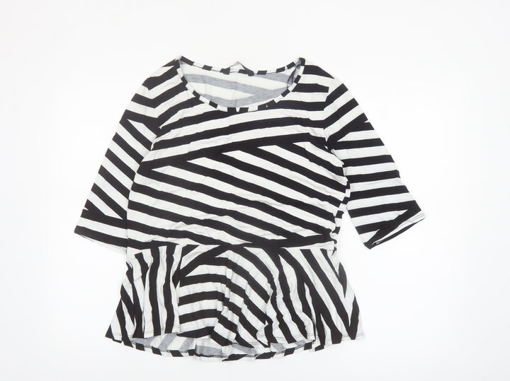 BHS Women’s Black White Striped Tunic Top Size 18 Viscose Stretch