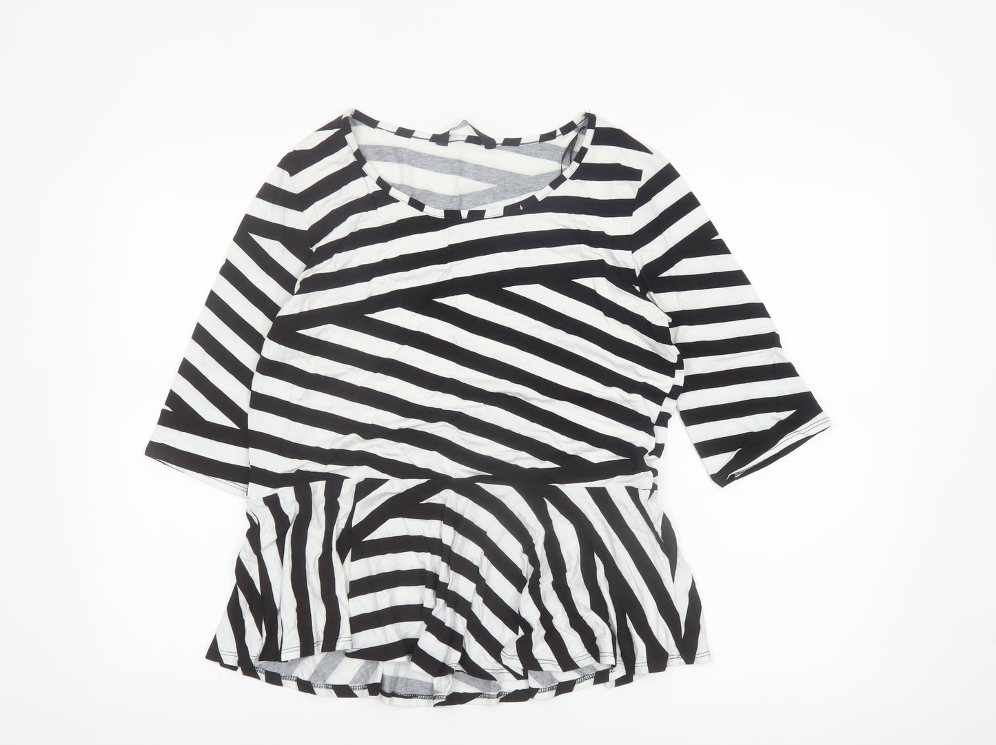 BHS Women’s Black White Striped Tunic Top Size 18 Viscose Stretch