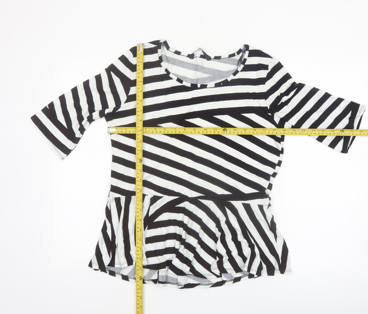 BHS Women’s Black White Striped Tunic Top Size 18 Viscose Stretch