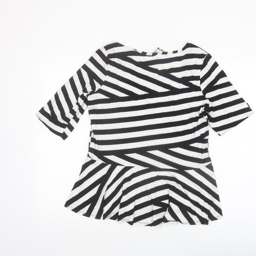 BHS Women’s Black White Striped Tunic Top Size 18 Viscose Stretch