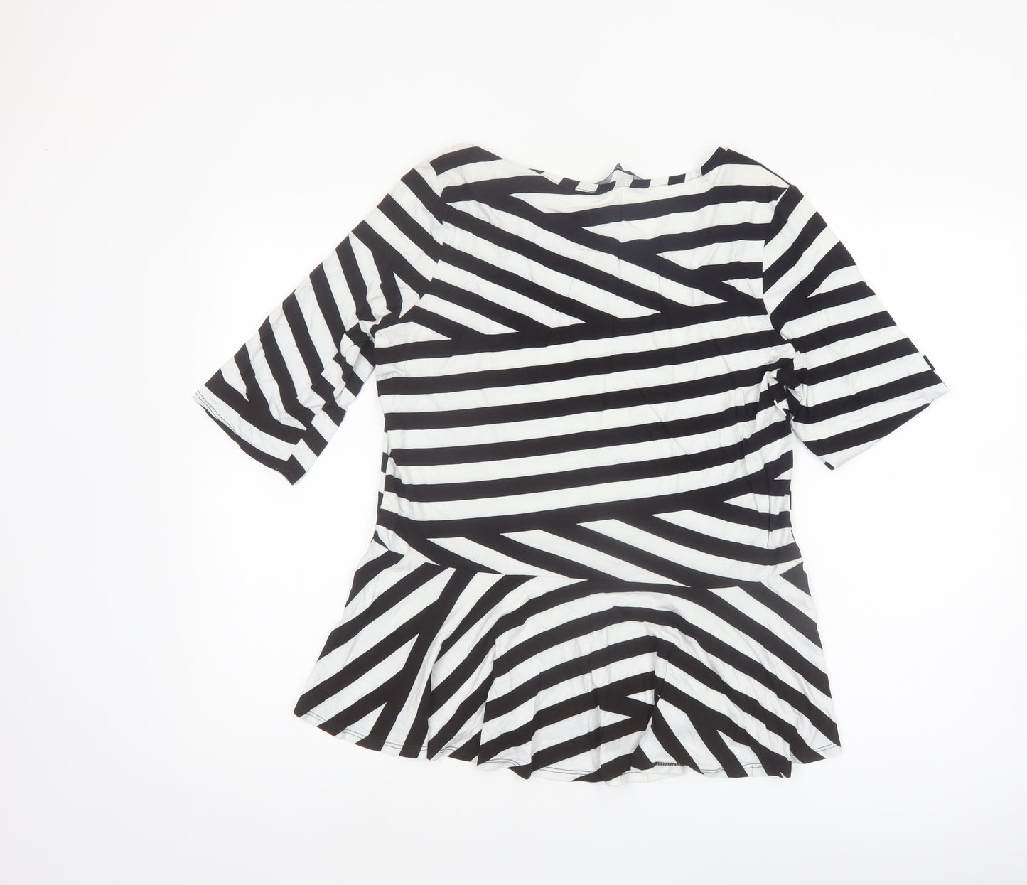 BHS Women’s Black White Striped Tunic Top Size 18 Viscose Stretch