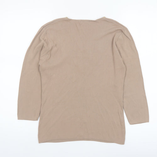 Mia Moda Women's Beige Beaded V-Neck Knit Blouse M