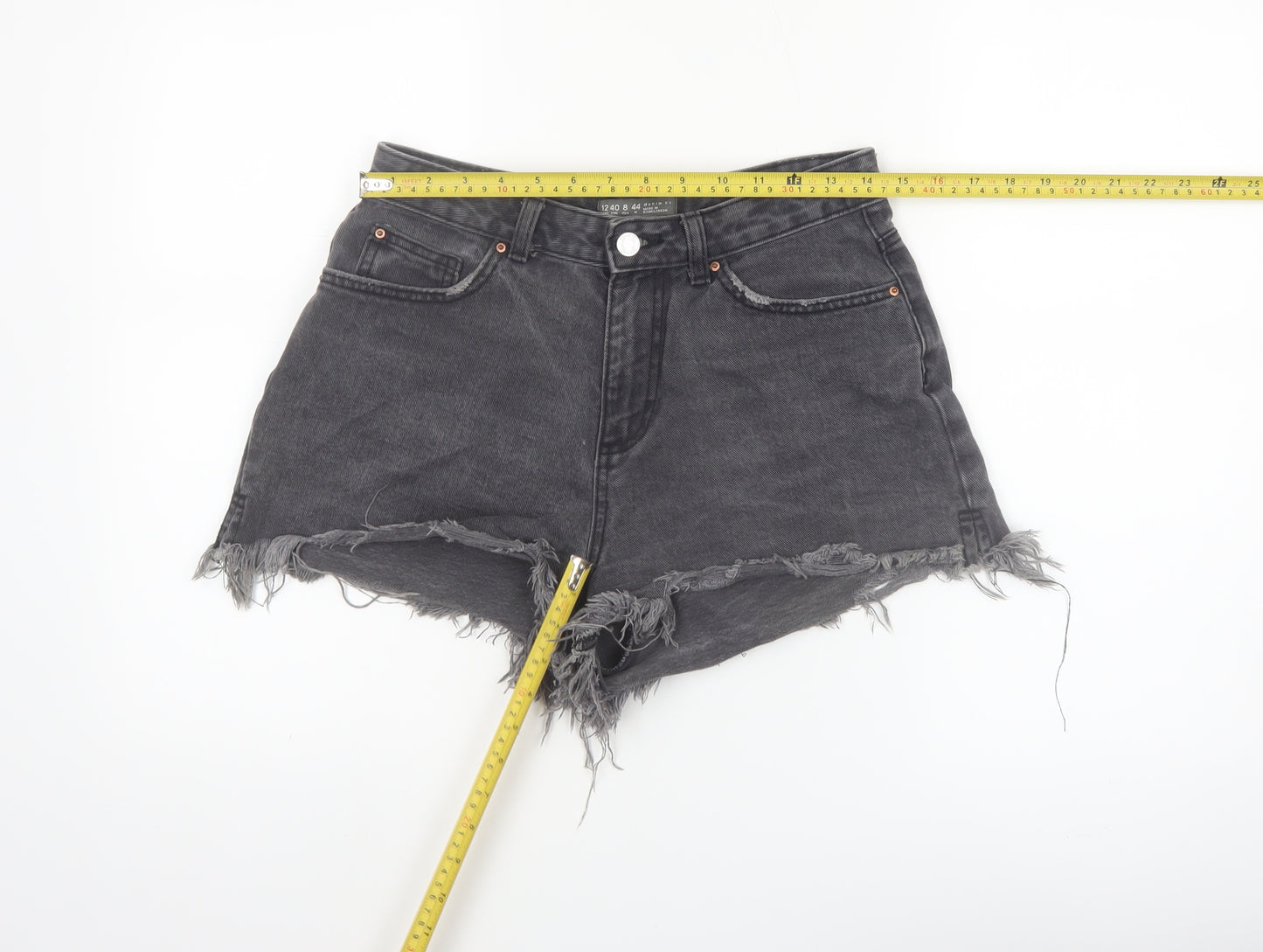 Denim Co Women Black High Rise Cut-Off Denim Shorts Size 12