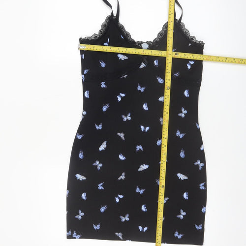 H&M Divided Black Butterfly Slip Dress Women’s Size 12 Lace Trim