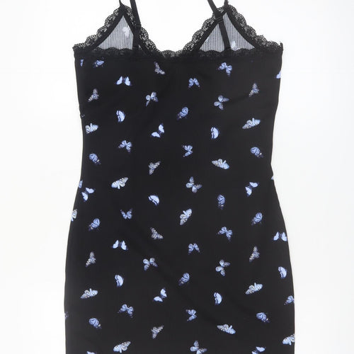 H&M Divided Black Butterfly Slip Dress Women’s Size 12 Lace Trim