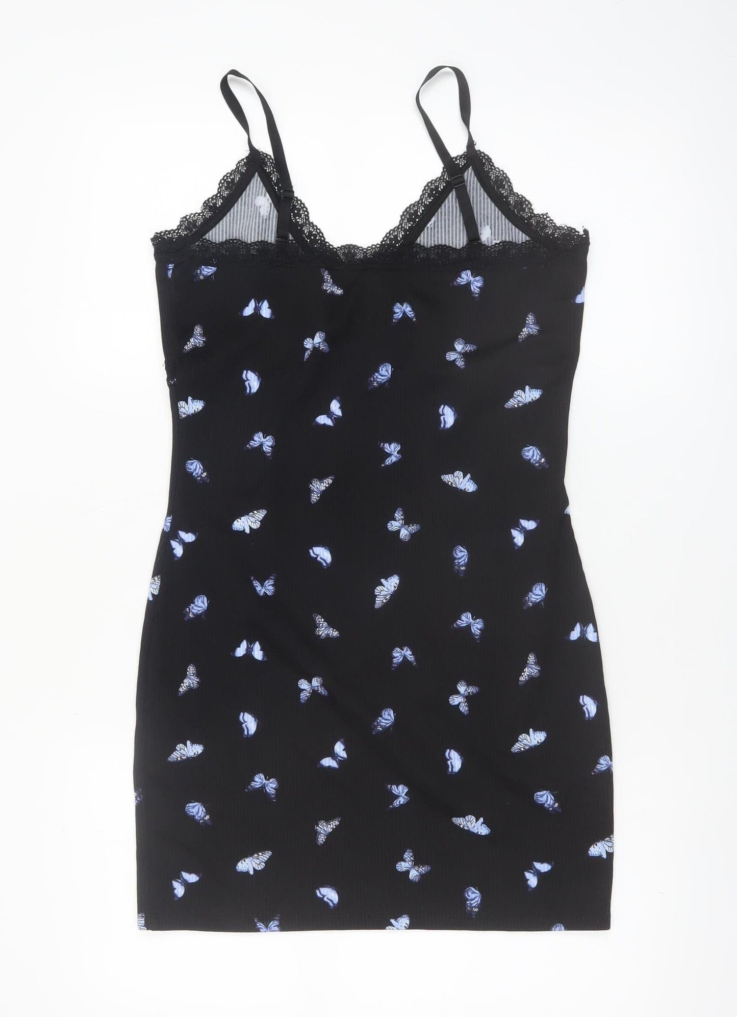 H&M Divided Black Butterfly Slip Dress Women’s Size 12 Lace Trim