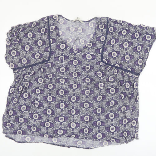 Next Women’s Purple Floral Viscose Tunic Blouse UK 16 Short Sleeve