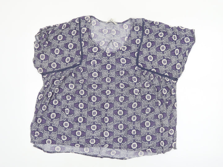 Next Women’s Purple Floral Viscose Tunic Blouse UK 16 Short Sleeve