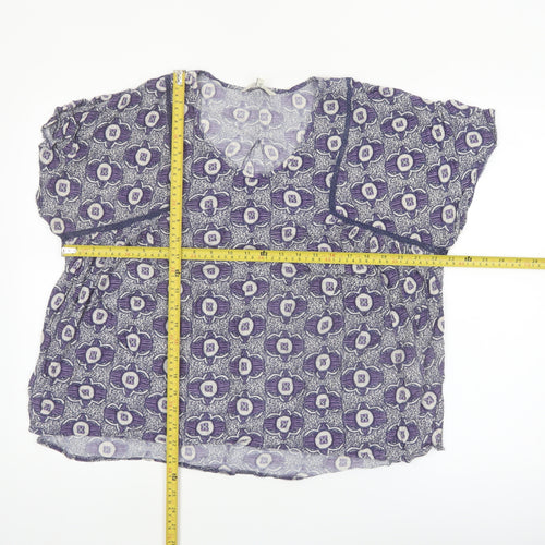 Next Women’s Purple Floral Viscose Tunic Blouse UK 16 Short Sleeve