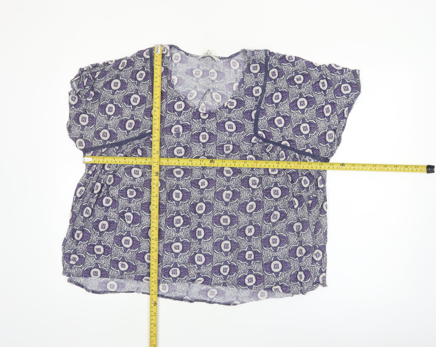 Next Women’s Purple Floral Viscose Tunic Blouse UK 16 Short Sleeve