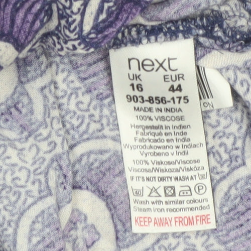 Next Women’s Purple Floral Viscose Tunic Blouse UK 16 Short Sleeve