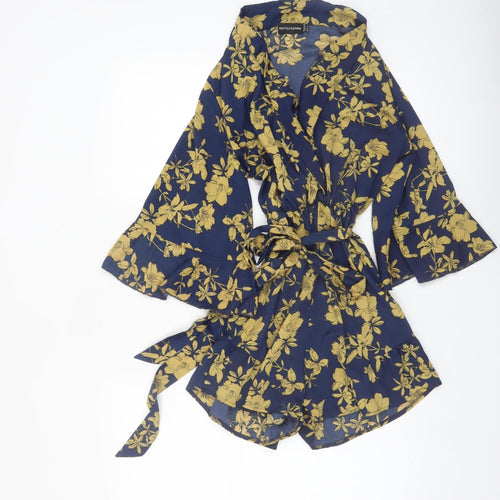 PrettyLittleThing Womens Navy Floral Wrap Playsuit Size 8