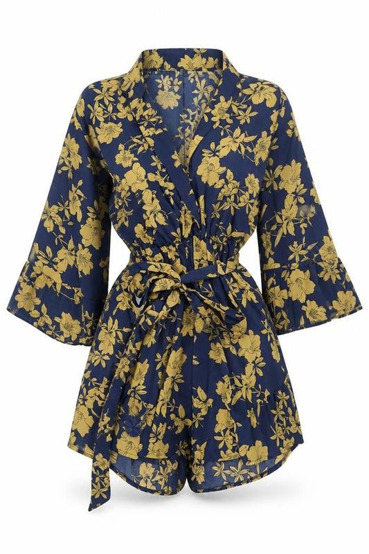 PrettyLittleThing Womens Navy Floral Wrap Playsuit Size 8