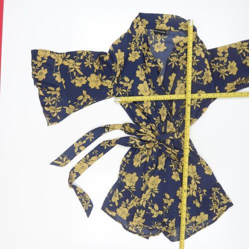 PrettyLittleThing Womens Navy Floral Wrap Playsuit Size 8