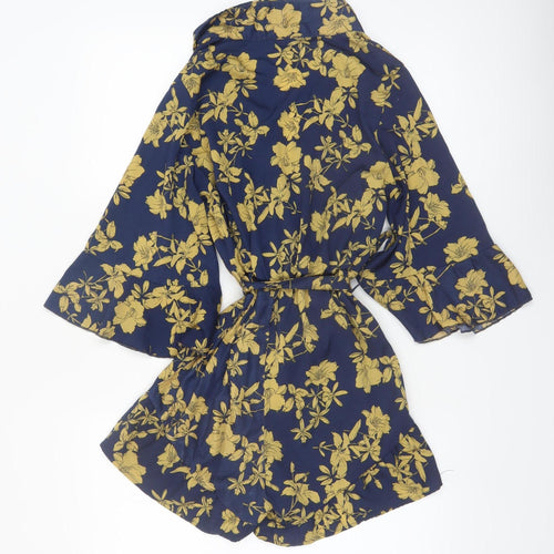 PrettyLittleThing Womens Navy Floral Wrap Playsuit Size 8