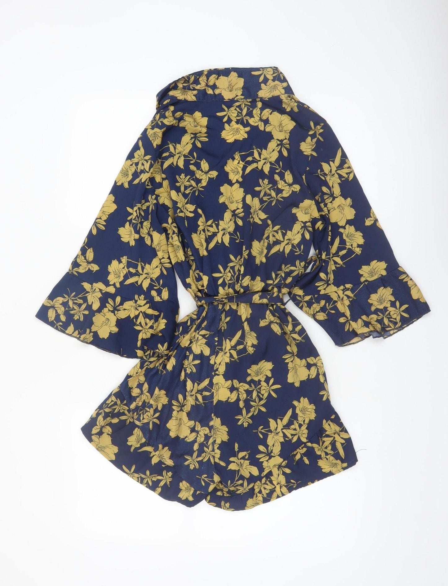 PrettyLittleThing Womens Navy Floral Wrap Playsuit Size 8