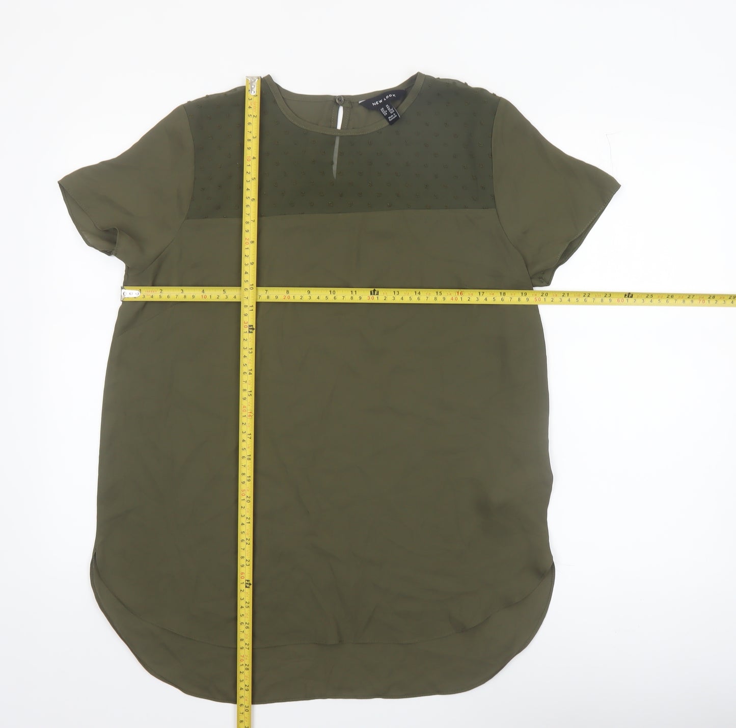 New Look Women’s Green Short Sleeve Crew Neck Chiffon Blouse Size 14
