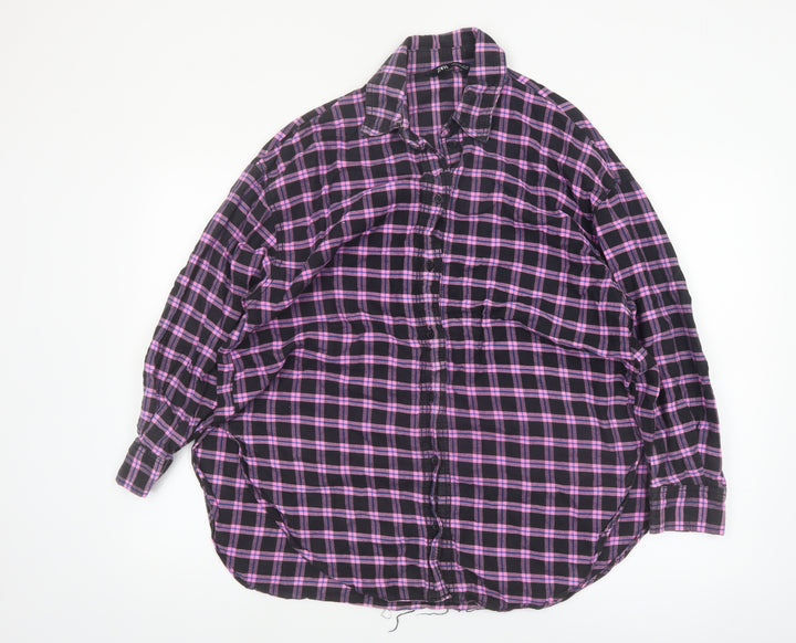 ZARA Women's Purple Check Flannel Button-Up Shirt Size S