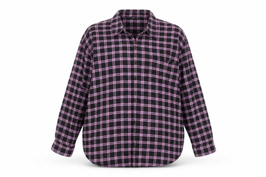 Front view of Zara Women's Purple Check Flannel Button-Up Shirt, size S