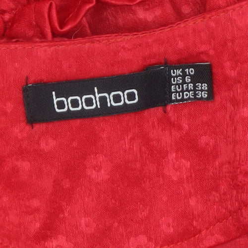 Boohoo Women’s Red Ruffle V-Neck Blouse Size 10 Long Sleeve