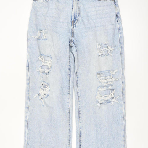 Primark Women’s Blue Light Wash Distressed Straight Jeans Size 14