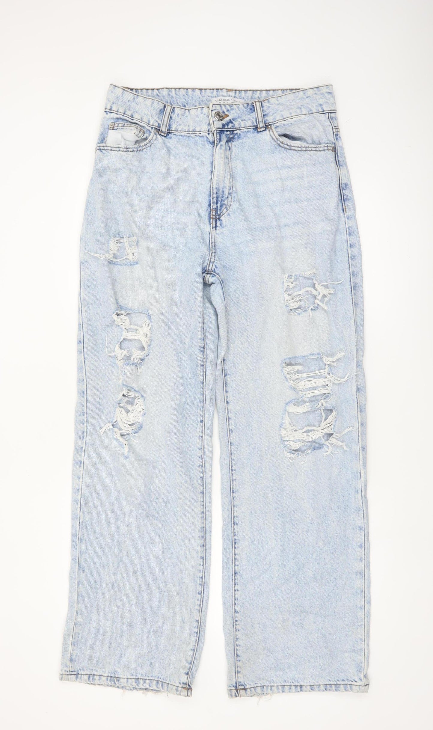 Primark Women’s Blue Light Wash Distressed Straight Jeans Size 14