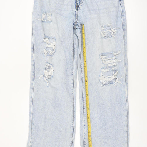 Primark Women’s Blue Light Wash Distressed Straight Jeans Size 14