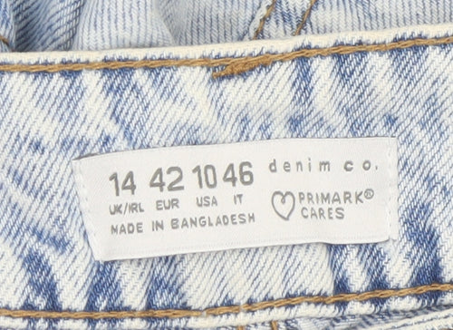 Primark Women’s Blue Light Wash Distressed Straight Jeans Size 14