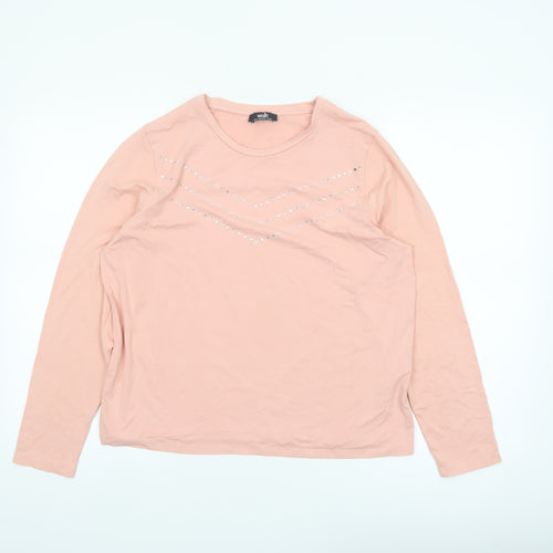 Wallis Women Pink Long Sleeve Rhinestone T-Shirt Size M