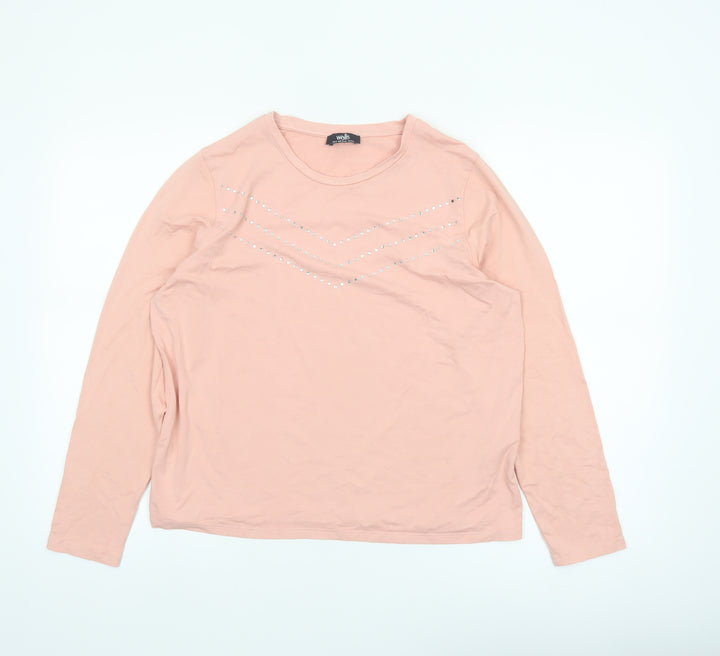 Wallis Women Pink Long Sleeve Rhinestone T-Shirt Size M