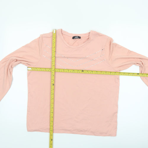 Wallis Women Pink Long Sleeve Rhinestone T-Shirt Size M