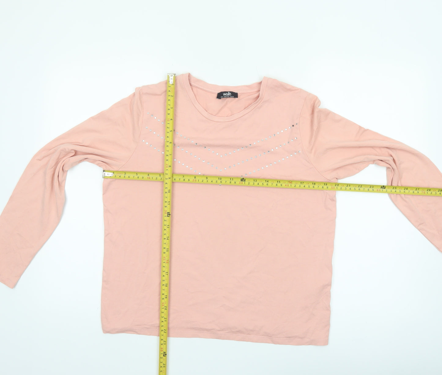 Wallis Women Pink Long Sleeve Rhinestone T-Shirt Size M