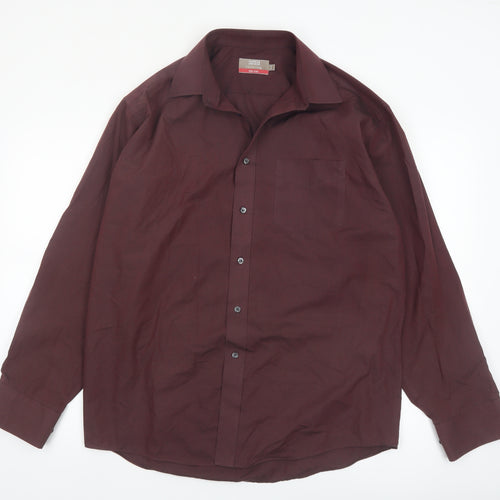 Marks and Spencer Men's Burgundy 16 Collar Long Sleeve Dress Shirt