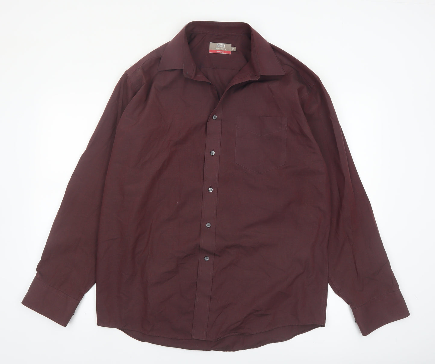 Marks and Spencer Men's Burgundy 16 Collar Long Sleeve Dress Shirt