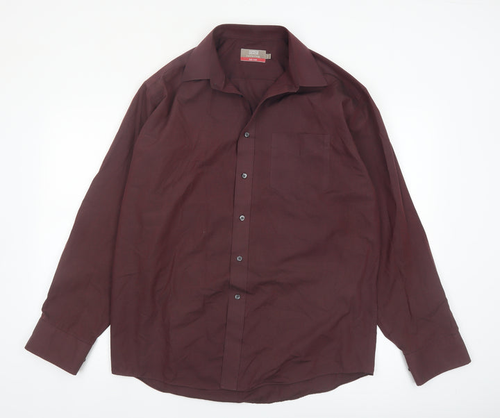 Marks and Spencer Men's Burgundy 16 Collar Long Sleeve Dress Shirt