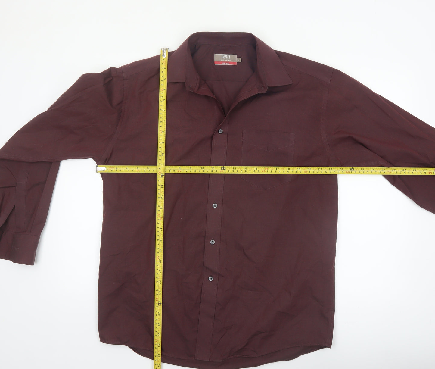 Marks and Spencer Men's Burgundy 16 Collar Long Sleeve Dress Shirt
