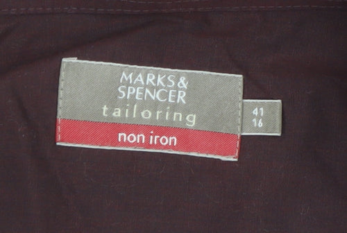 Marks and Spencer Men's Burgundy 16 Collar Long Sleeve Dress Shirt