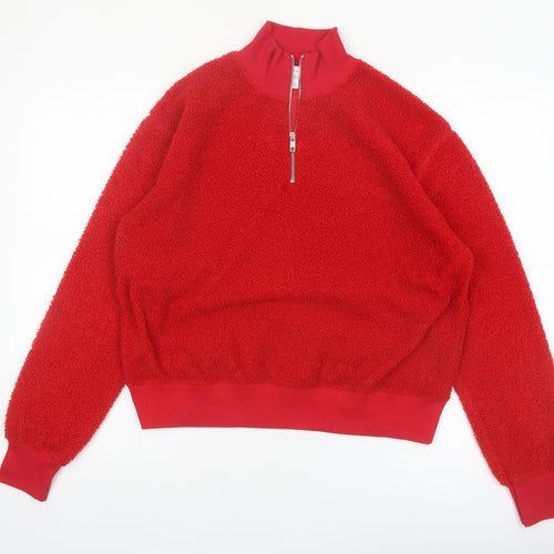 Topshop Womens Red 1/2 Zip Fleece Pullover Sweatshirt UK 10