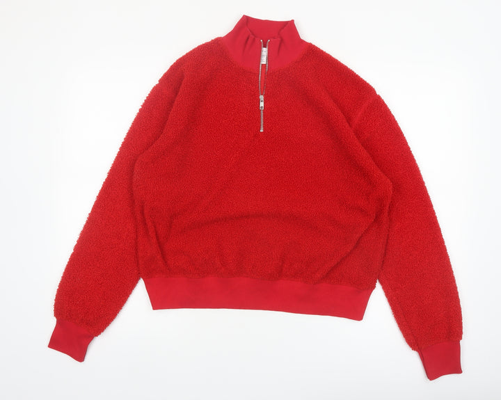 Topshop Womens Red 1/2 Zip Fleece Pullover Sweatshirt UK 10