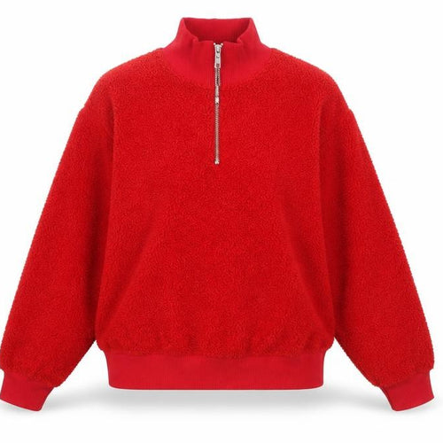 Topshop Womens Red 1/2 Zip Fleece Pullover Sweatshirt UK 10
