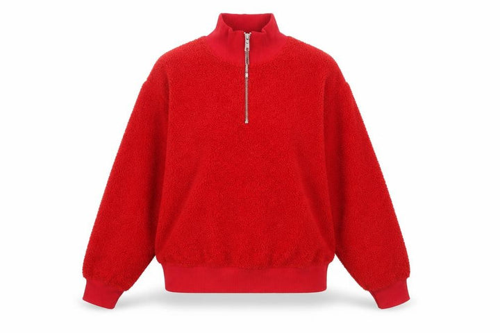 Topshop Womens Red 1/2 Zip Fleece Pullover Sweatshirt UK 10