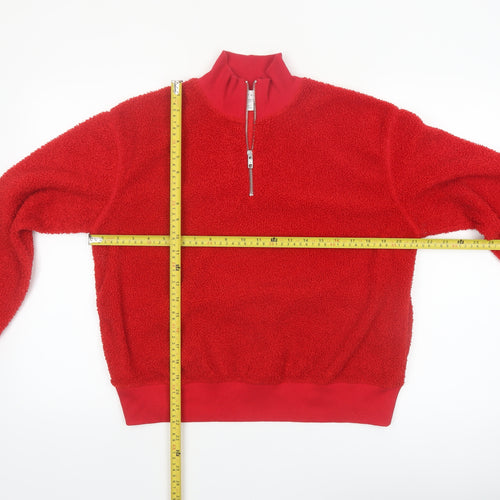 Topshop Womens Red 1/2 Zip Fleece Pullover Sweatshirt UK 10